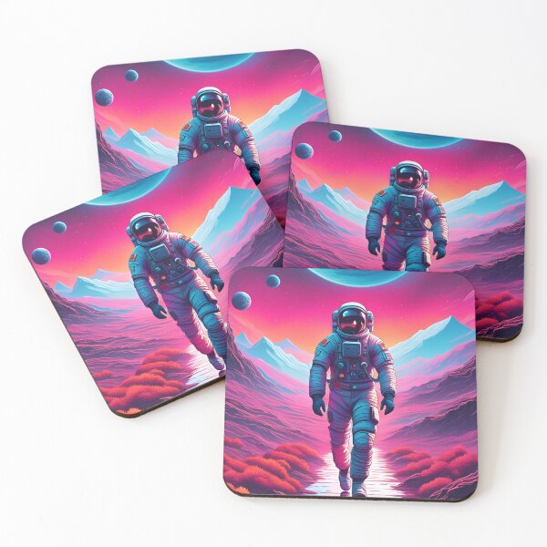 Item preview, Astronaut on an alien planet with sunset, other planets and mountains in the background designed and sold by SynthstarShop.