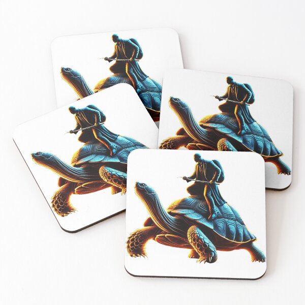 Item preview, Neon Warrior Riding Turtle - Surreal Glowing Art designed and sold by DriftLens.