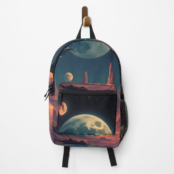 Item preview, Retro Futuristic Moon Landscape with Spaceship, Planets, Stars and Mountains designed and sold by SynthstarShop.