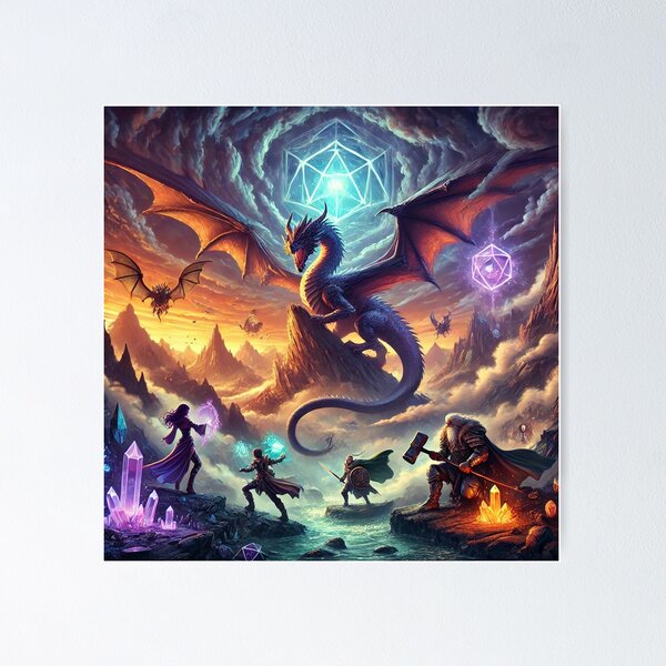 Item preview, Epic Dragon Battle on a Crystal Mountain – Dungeons and Dragons Art designed and sold by KittyKatto.