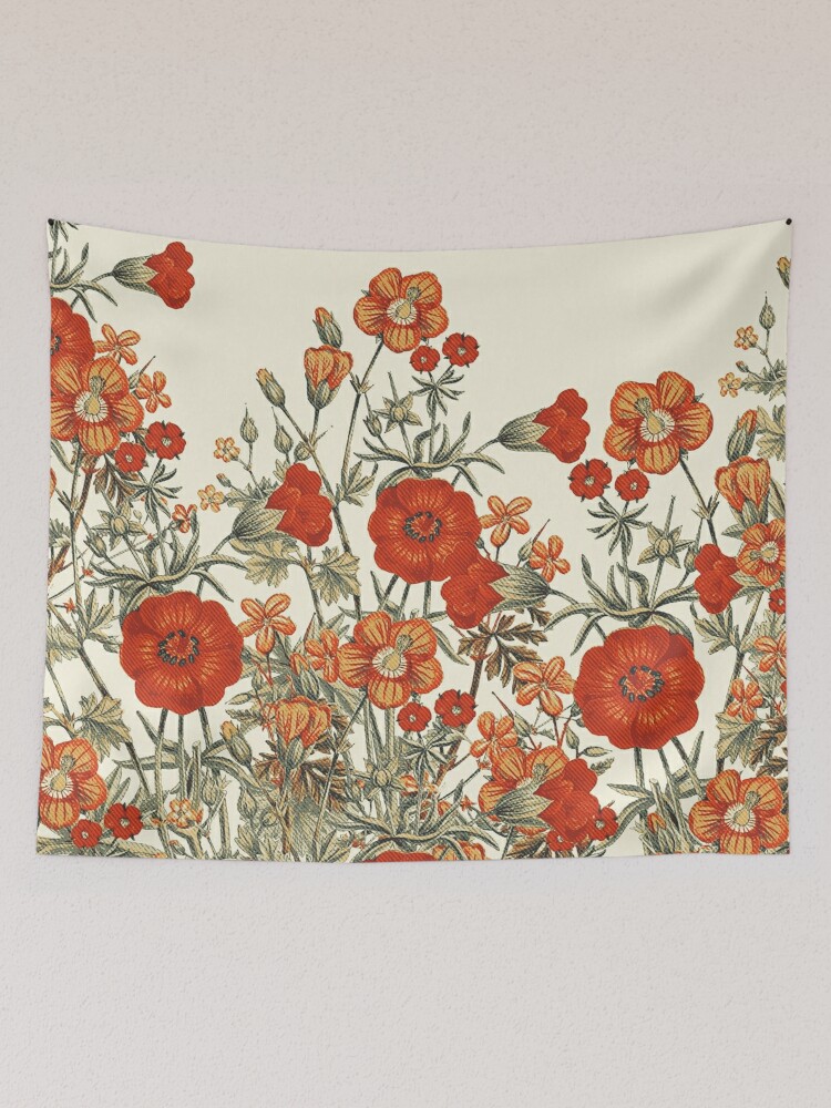 Flower Tapestry Blooming Poppies Artsy Print Wall Hanging Decor