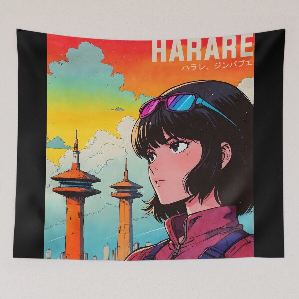 Item preview, Harare Zimbabwe Africa Retro Anime Girl 80s Vintage Travel designed and sold by Retro-Anime9.