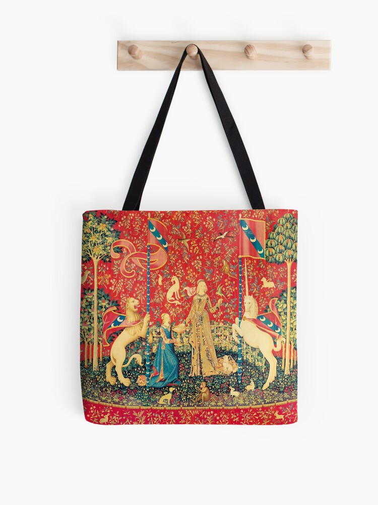 Thumbnail 1 of 2, Tote Bag, LADY AND UNICORN Taste, Red Green Fantasy Flowers,Animals designed and sold by BulganLumini.