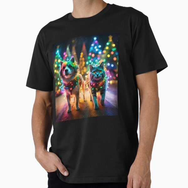 Item preview, Festive Dog and Cat in Glowing Christmas Tree Outfits - Holiday Magic designed and sold by ALL ANIMAL T-SHIRT PRINTS .