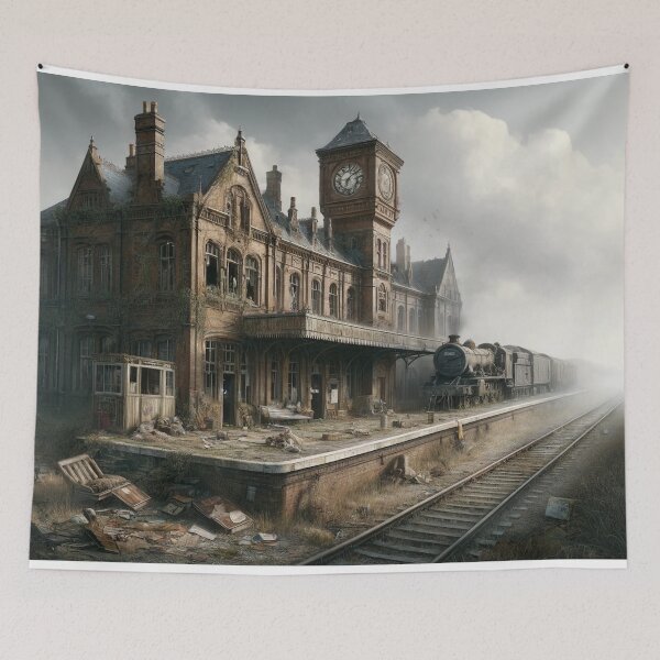 Item preview, Abandoned Train Station in Fog designed and sold by QuirkWears.