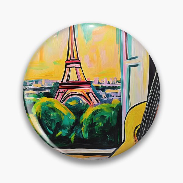Item preview, Eiffel Tower and Guitar Vibrant Parisian View with Nature and Colorful Sky Digital AI Art designed and sold by OlfactoART Studio.