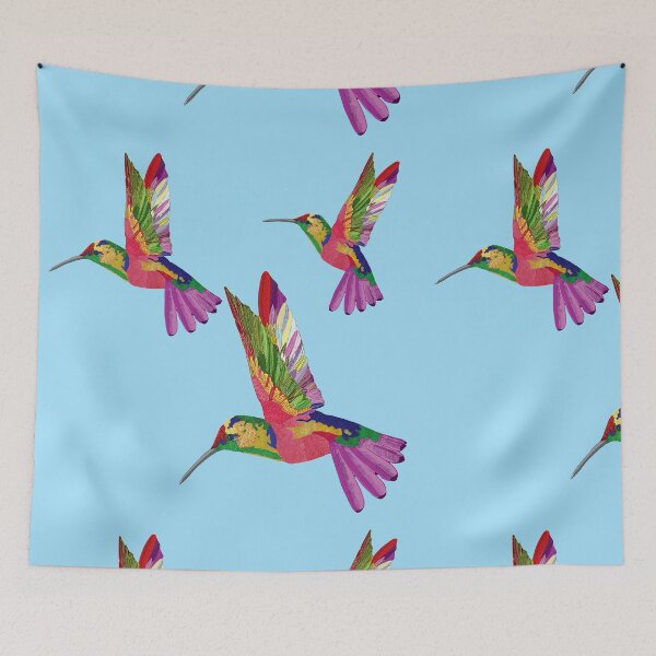 Aperçu de l'œuvre Oiseau Colibri - motif rose bleu créée et vendue par StudioViArt.