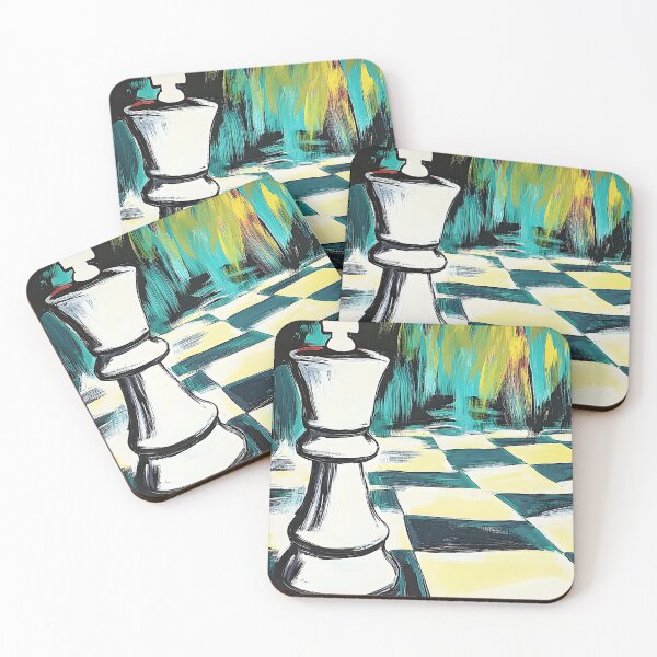 Item preview, Abstract Digital AI Art: White King and Black Queen Bold Contrast on a Vibrant Abstract Chessboard designed and sold by OlfactoART Studio.