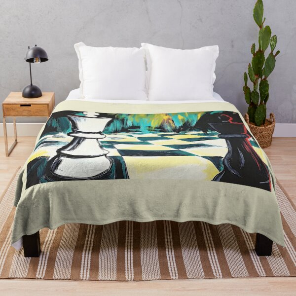 Item preview, Abstract Digital AI Art: White King and Black Queen Bold Contrast on a Vibrant Abstract Chessboard designed and sold by OlfactoART Studio.