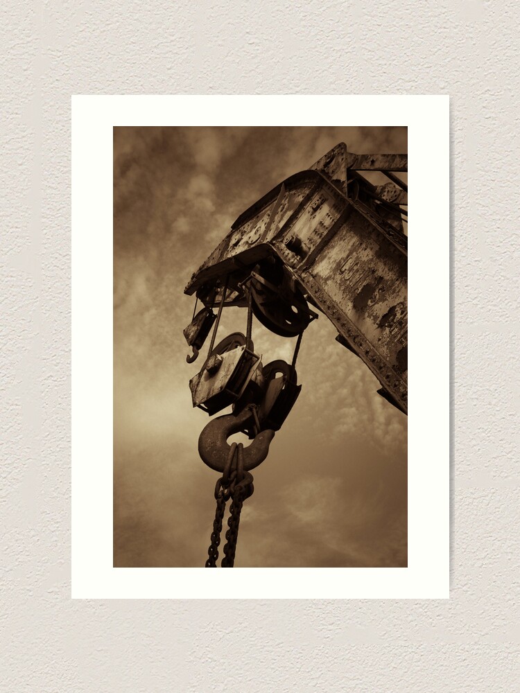 Alternate view of Retired crane - sepia Art Print