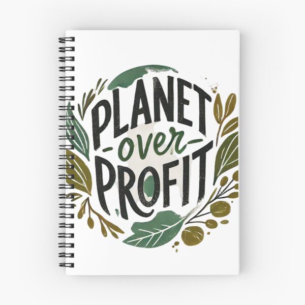 Artikelvorschau, Eine isolierte Grafik mit den Worten „Planet Over Profit“, illustriert in einem handgemalten Pinselstil mit grünen Blättern und erdigen Tönen entworfen und verkauft von Venkat-artz.
