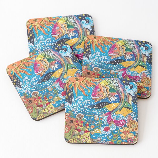 Item preview, Vibrant Nature Illustration – Fish, Sea, Sun, and Flowers designed and sold by PING 999 STUDIO.