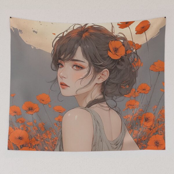 Item preview, Melancholy in Bloom: Girl with Red Poppies designed and sold by RK - Shop.