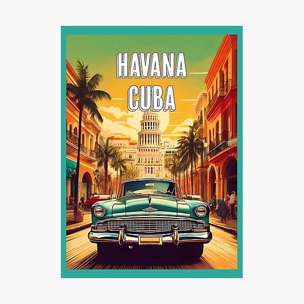 Aperçu de l'œuvre Affiche de voyage rétro de voiture classique de La Havane à Cuba créée et vendue par Boxing Kangaroo Retail Company.
