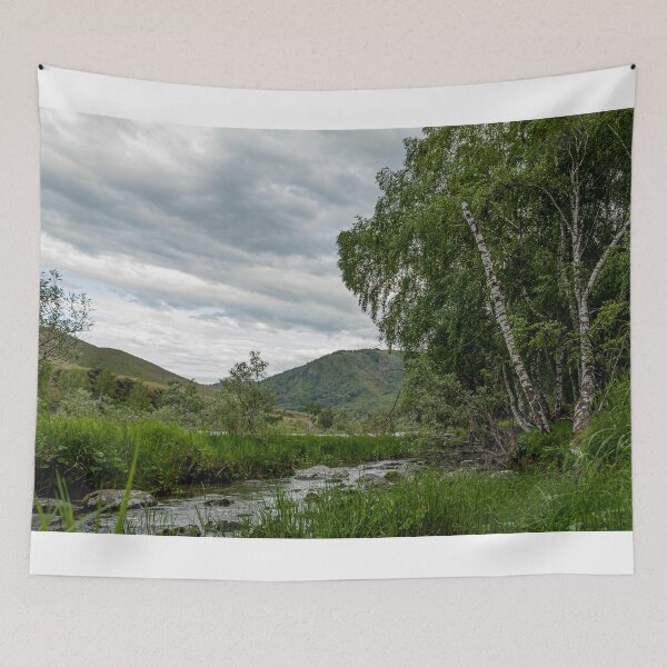 Item preview, Peaceful Stream in Green Valley With Birches designed and sold by PixelBirch.