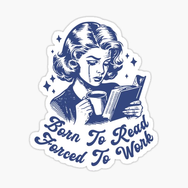 Aperçu de l'œuvre Né pour lire, forcé de travailler Pages sur chèques de paie pour les amoureux des livres Blue Bookish créée et vendue par StickyBook.
