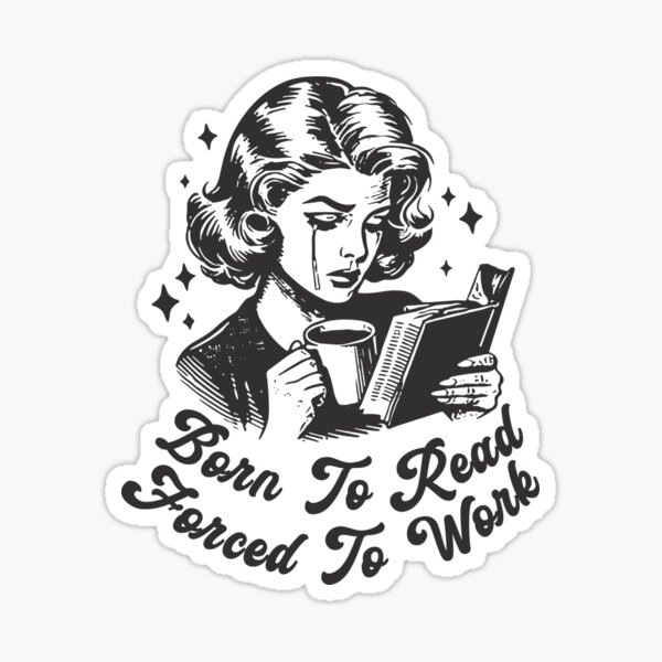Aperçu de l'œuvre Né pour lire, forcé de travailler, pages sur chèques de paie pour les amoureux des livres, livres en noir et blanc créée et vendue par StickyBook.