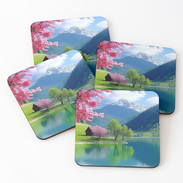 Item preview, Scenic spring landscape with lake and snow-capped peak designed and sold by Artessie.