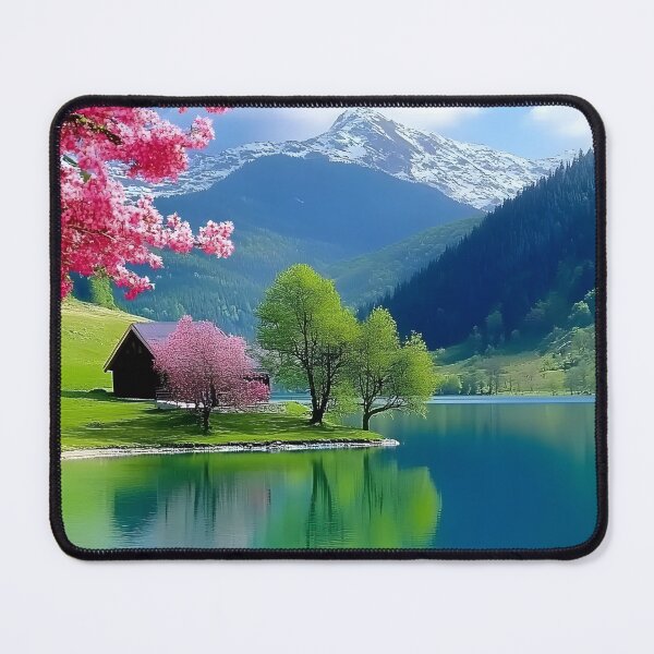 Item preview, Scenic spring landscape with lake and snow-capped peak designed and sold by Artessie.