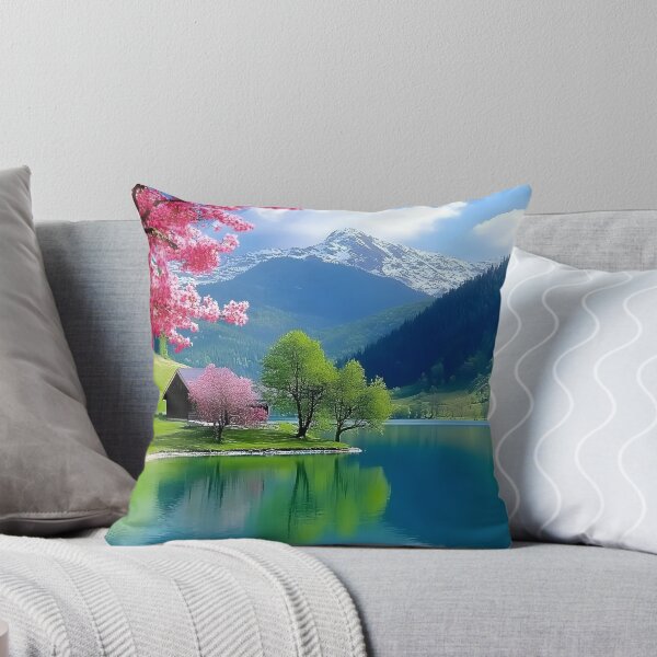 Item preview, Scenic spring landscape with lake and snow-capped peak designed and sold by Artessie.
