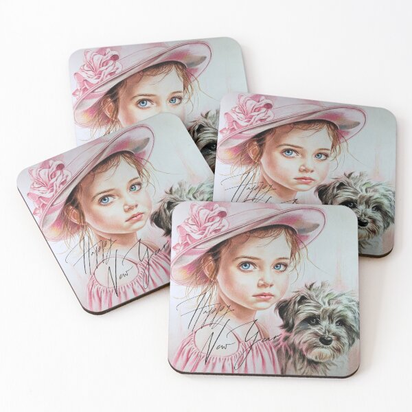 Item preview, Charming Duo: Happy New Year Pastel Colors Art - Girl In Pink With Dog designed and sold by InspiredCreatives.