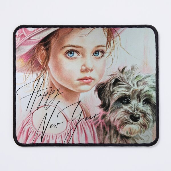 Item preview, Charming Duo: Happy New Year Pastel Colors Art - Girl In Pink With Dog designed and sold by InspiredCreatives.