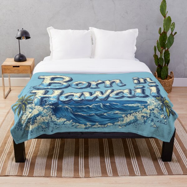 Item preview, Born in Hawaii Blue Coastal Waves and Palm Trees designed and sold by OriginalBeerCat.