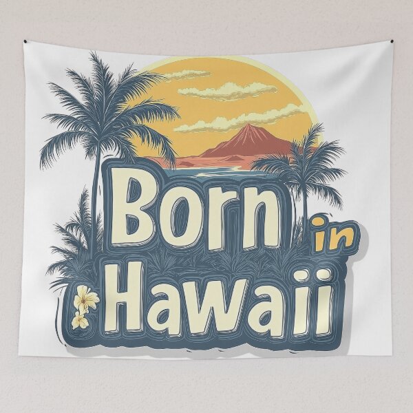 Item preview, Born in Hawaii Palm Trees and Kilauea Volcano designed and sold by OriginalBeerCat.