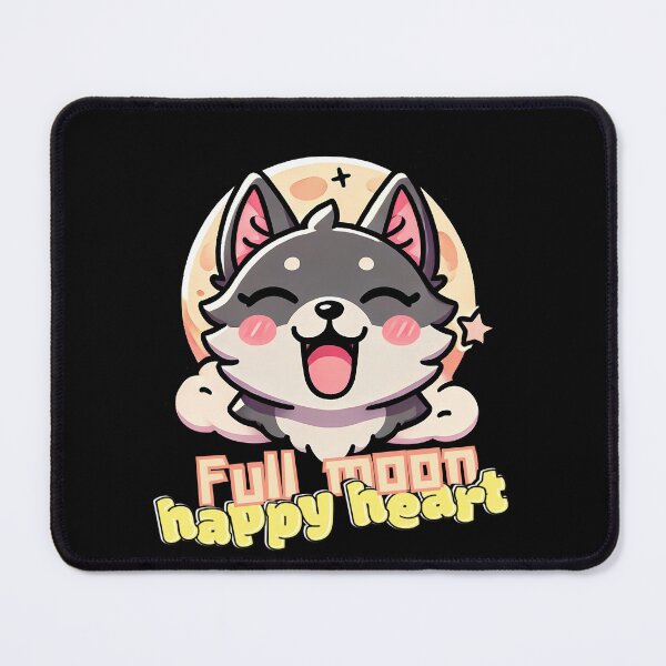Item preview, full moon happy heart, smiling kawaii wolf designed and sold by LWOI.