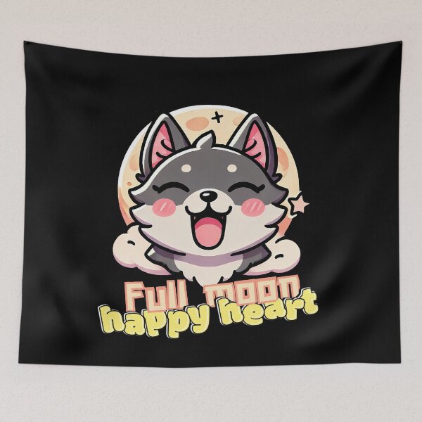 Item preview, full moon happy heart, smiling kawaii wolf  designed and sold by LWOI.