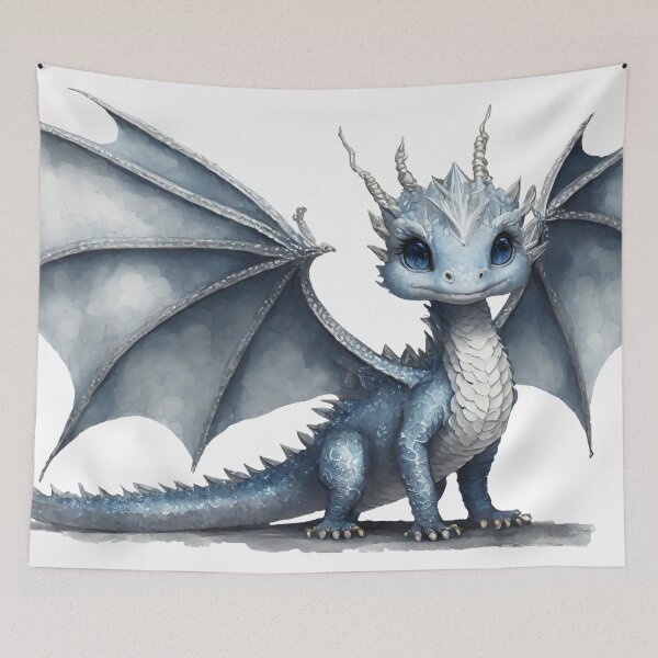 Item preview, Cute Blue and Silver Baby Dragon designed and sold by CuteopiaGallery.