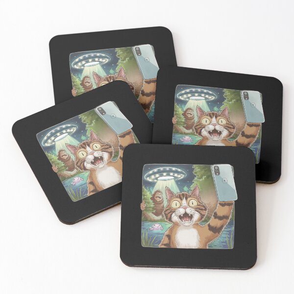 Item preview, Selfie with the Strange: Cat, Bigfoot, UFO & Axolotl designed and sold by Mateusz Majcherek.