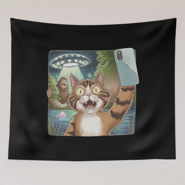 Item preview, Selfie with the Strange: Cat, Bigfoot, UFO & Axolotl designed and sold by Mateusz Majcherek.