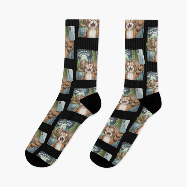Item preview, Selfie with the Strange: Cat, Bigfoot, UFO & Axolotl designed and sold by Mateusz Majcherek.