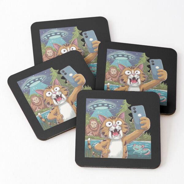 Item preview, Selfie with the Strange: Cat, Bigfoot, UFO & Axolotl designed and sold by Mateusz Majcherek.