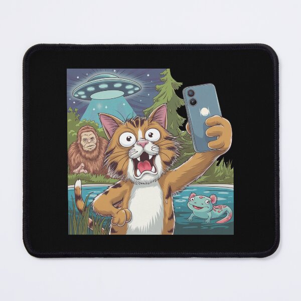 Item preview, Selfie with the Strange: Cat, Bigfoot, UFO & Axolotl designed and sold by Mateusz Majcherek.