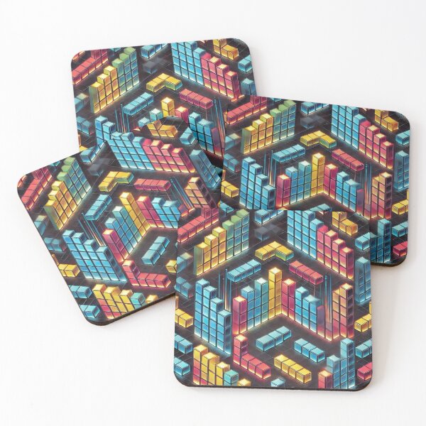 Item preview, Tetris-Inspired Pattern with Vibrant Blocks designed and sold by KittyKatto.