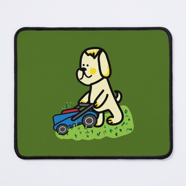 Item preview, Lawn mowing puff the dog doing chores designed and sold by fluffyfamcraft.