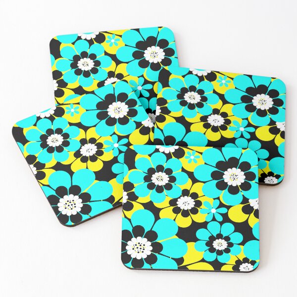 Item preview, Floral bright neon pattern turquoise and green flowers designed and sold by fuzzyfox.
