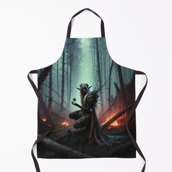 Item preview, AI generated elf in burning forest, dystopian fantasy designed and sold by AI-this-is-AI.