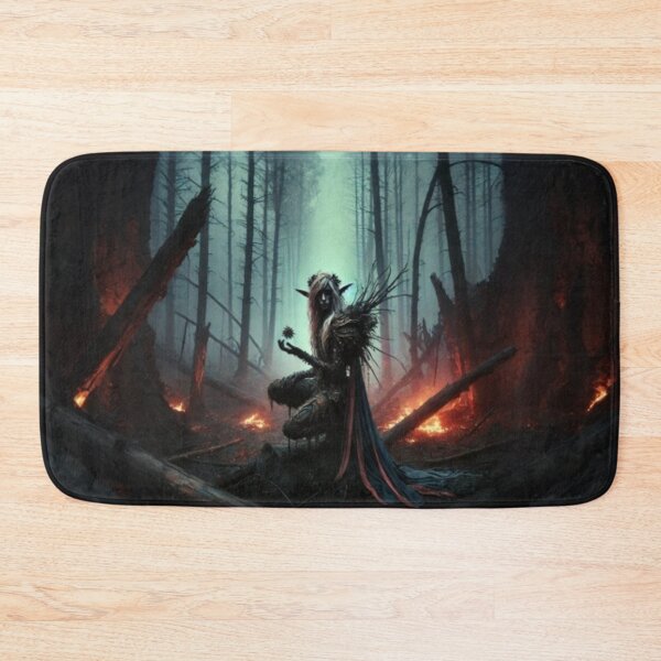 Item preview, AI generated elf in burning forest, dystopian fantasy designed and sold by AI-this-is-AI.