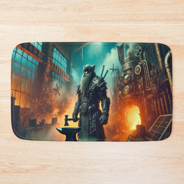 Item preview, AI generated dwarf in forge, dystopian fantasy designed and sold by AI-this-is-AI.