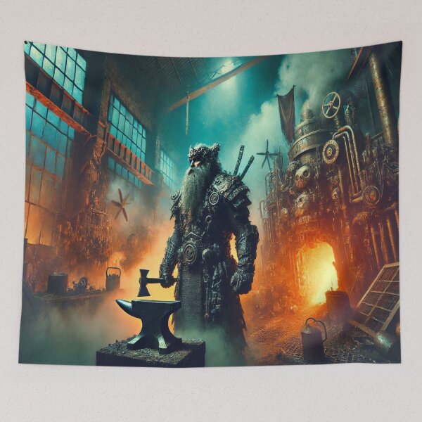 Item preview, AI generated dwarf in forge, dystopian fantasy designed and sold by AI-this-is-AI.