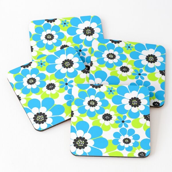 Item preview, Floral bright neon pattern bright green and blue flowers designed and sold by fuzzyfox.