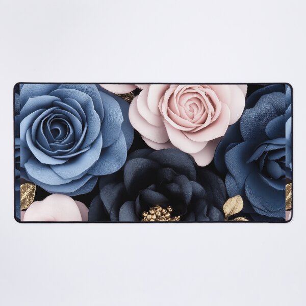 Item preview, Elegant Dark Blue And Pink Paper Roses With Gold Accents designed and sold by GoldenTealArts.