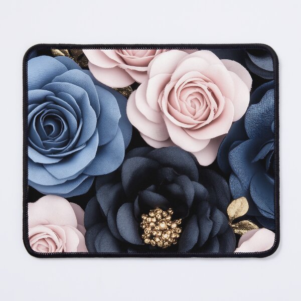 Item preview, Elegant Dark Blue And Pink Paper Roses With Gold Accents designed and sold by GoldenTealArts.