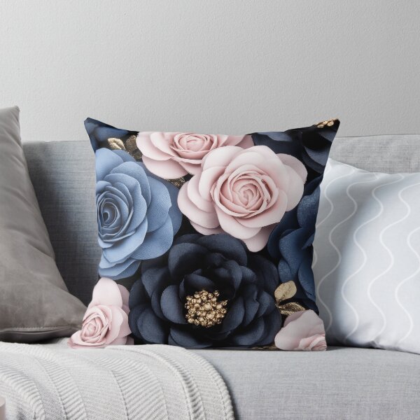 Item preview, Elegant Dark Blue And Pink Paper Roses With Gold Accents designed and sold by GoldenTealArts.