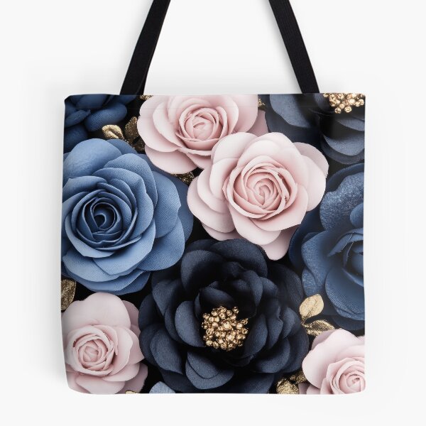 Item preview, Elegant Dark Blue And Pink Paper Roses With Gold Accents designed and sold by GoldenTealArts.