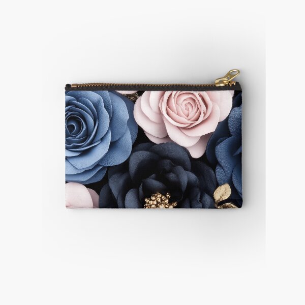 Item preview, Elegant Dark Blue And Pink Paper Roses With Gold Accents designed and sold by GoldenTealArts.