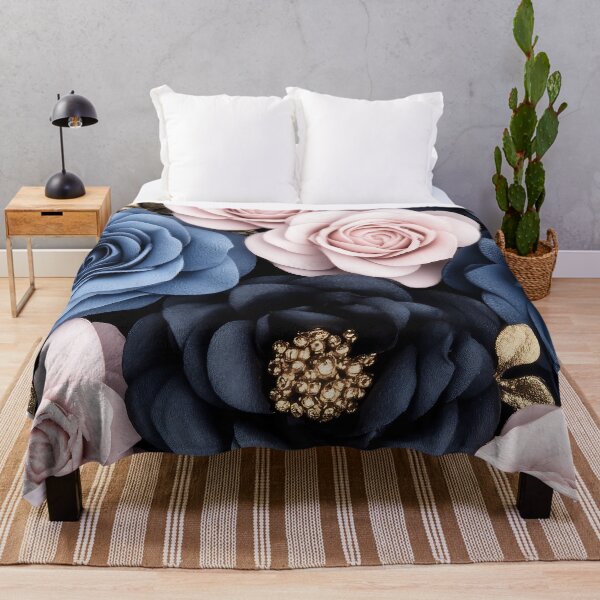 Item preview, Elegant Dark Blue And Pink Paper Roses With Gold Accents designed and sold by GoldenTealArts.